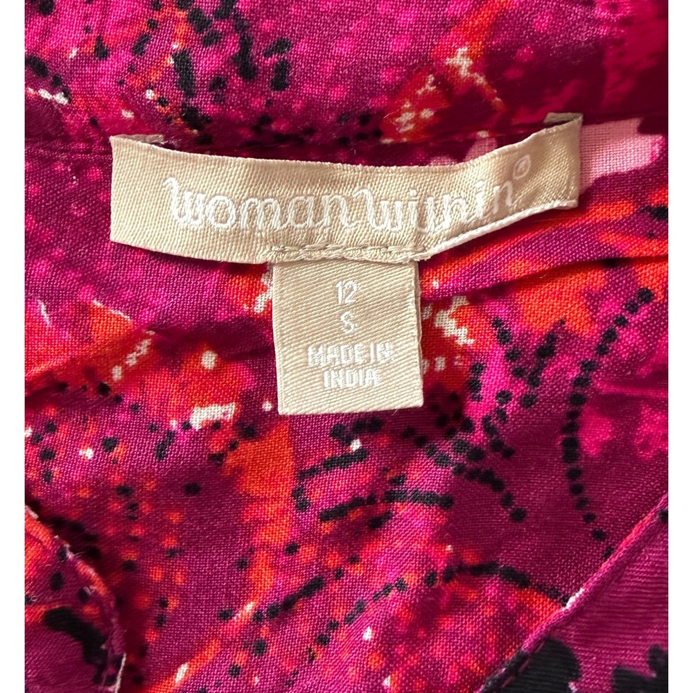 Woman Within Magenta Pink Floral Paisley Tunic Top Popover Shirt Size 12 S New - Picture 4 of 8